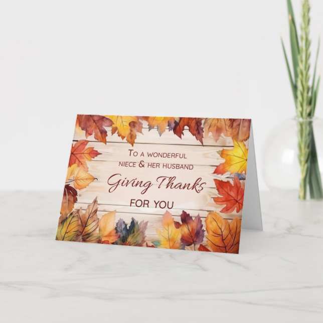 Niece and Her Husband Thanksgiving Giving Thanks Card (Front)