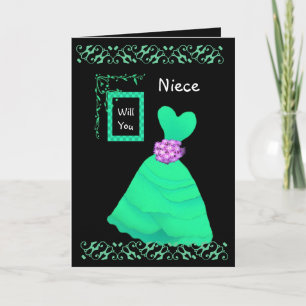 NIECE Be My Junior Bridesmaid with GREEN Gown Invitation