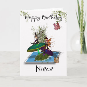 Niece Birthday Card - Cute Gothic Fairies Springin