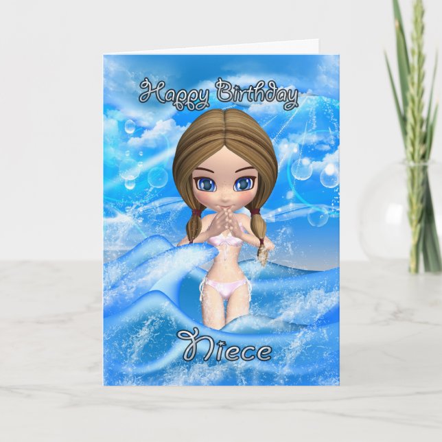 niece birthday card - girl swimming (Front)