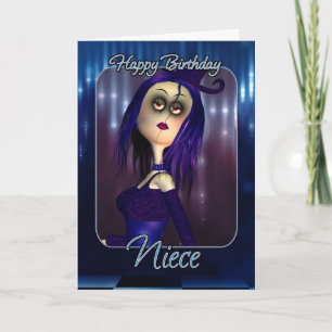 Niece Birthday Card - Moonies Cute Rag Doll Goth