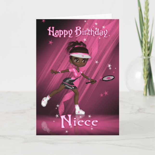 Niece Birthday Card Tennis Player - African Americ (Front)