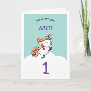 Niece birthday card with cute unicorn