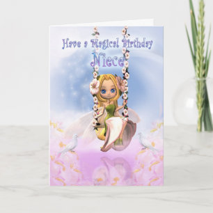 Niece Birthday card with Cutie Pie fairy on swing