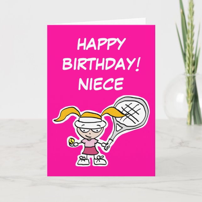Niece birthday card with little tennis player (Front)