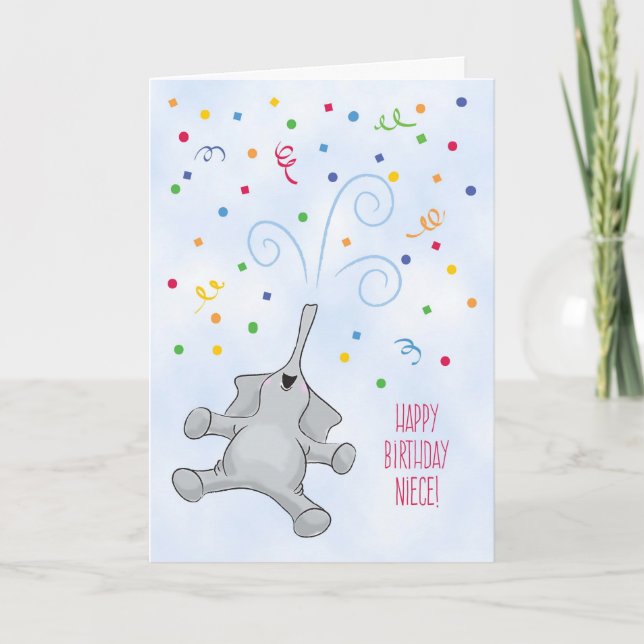 Niece Birthday, Elephant & Confetti Card (Front)