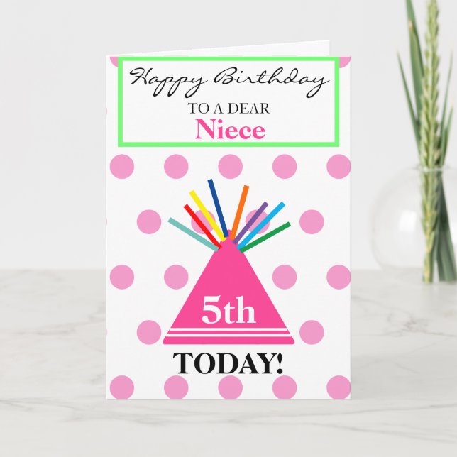 Niece Birthday Party Hat Flowers Balloons Card (Front)