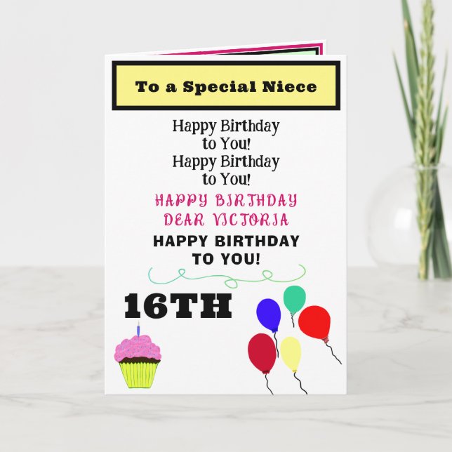 Niece Birthday Pink Cupcake NAME Card (Front)
