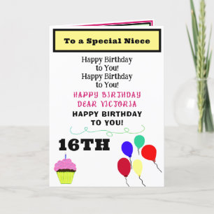 Niece Birthday Pink Cupcake NAME Card