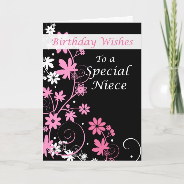 Niece Birthday Wishes Pink and Black Card (Front)