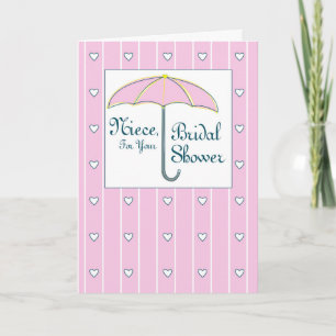 Niece, Bridal Shower Pink Umbrella Holiday Card