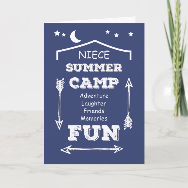 Niece Camp Fun Navy Blue, Thinking of You Card (Front)