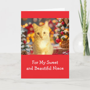 Niece Christmas with Cute Ginger Kitty Holiday Card