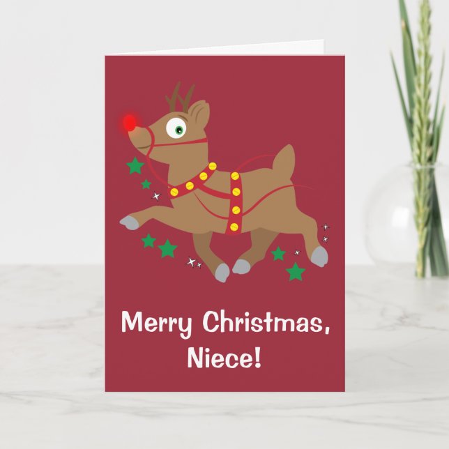 Niece Christmas with Red-Nosed Reindeer Holiday Card (Front)