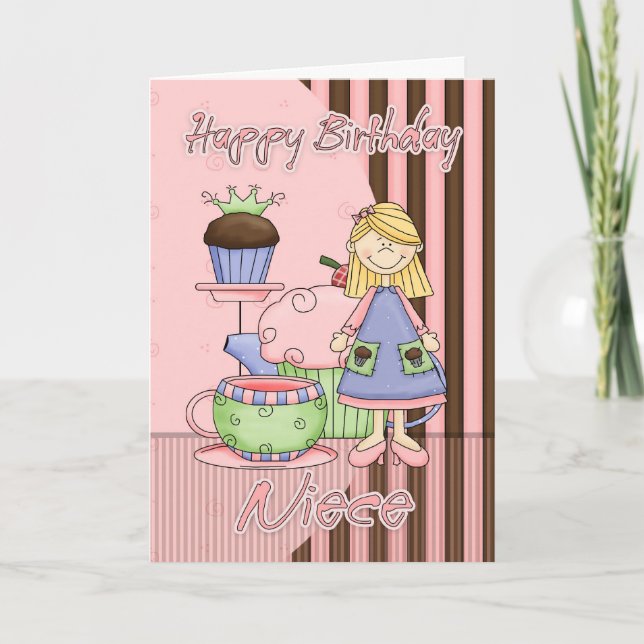 Niece Cute Birthday Card - Cupcakes And Tea (Front)
