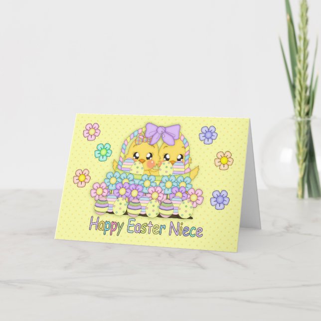 Niece Cute Easter Chicks In A Basket With Eggs Holiday Card (Front)
