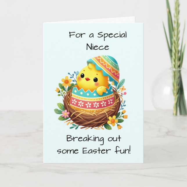 Niece Easter Chick Breaking Out of Shell in Nest Card (Front)