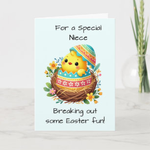 Niece Easter Chick Breaking Out of Shell in Nest Card