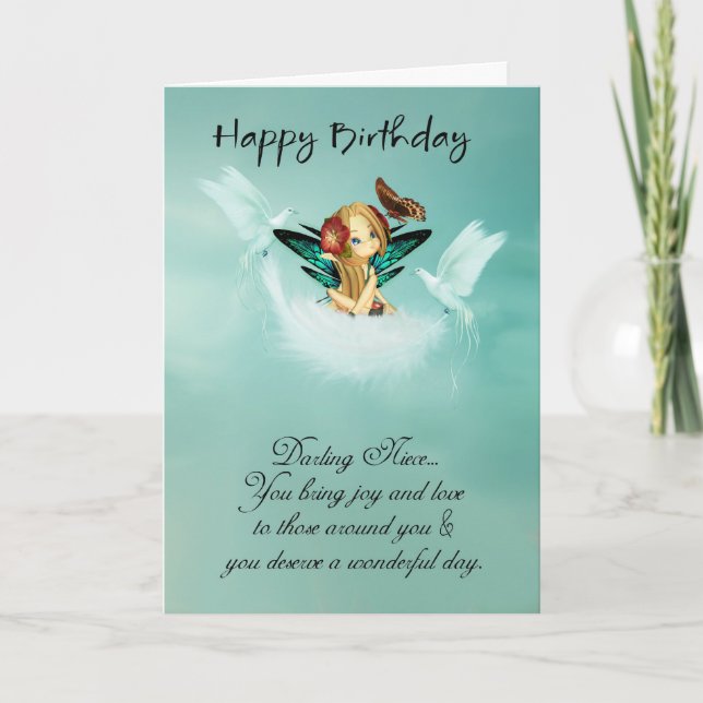 Niece Fairy Birthday Card With Doves (Front)