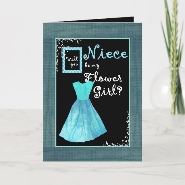 NIECE Flower Girl Invitation TURQUOISE BLUE Dress (Front)