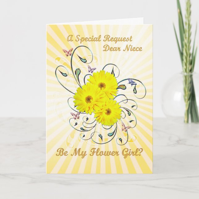 Niece, flowergirl invitation, yellow flowers thank you card (Front)