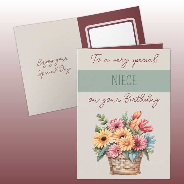 Niece gerbera green beige birthday card (Creator Uploaded)