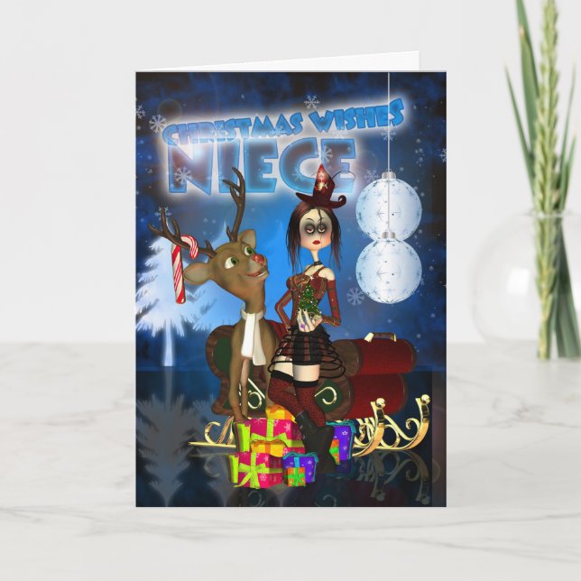 Niece Gothic Christmas Card, H.I.P. And Reindeer Holiday Card (Front)