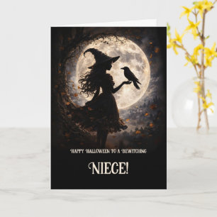 Niece Halloween Customisable with Cute Witch Raven Card