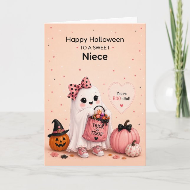 Niece Halloween Cute Ghost Card (Front)
