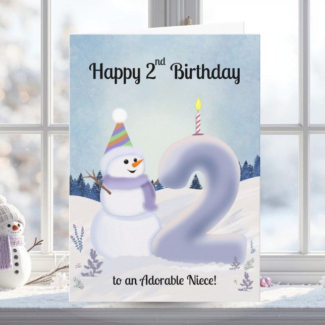 Niece Happy 2nd Birthday Snowman Building Card (Creator Uploaded)
