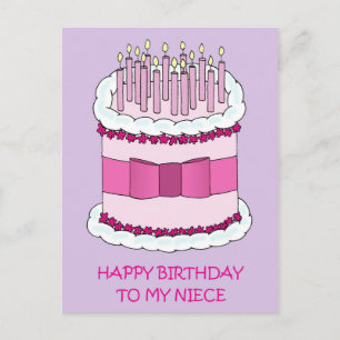 Niece Happy Birthday Cake and Candles Postcard