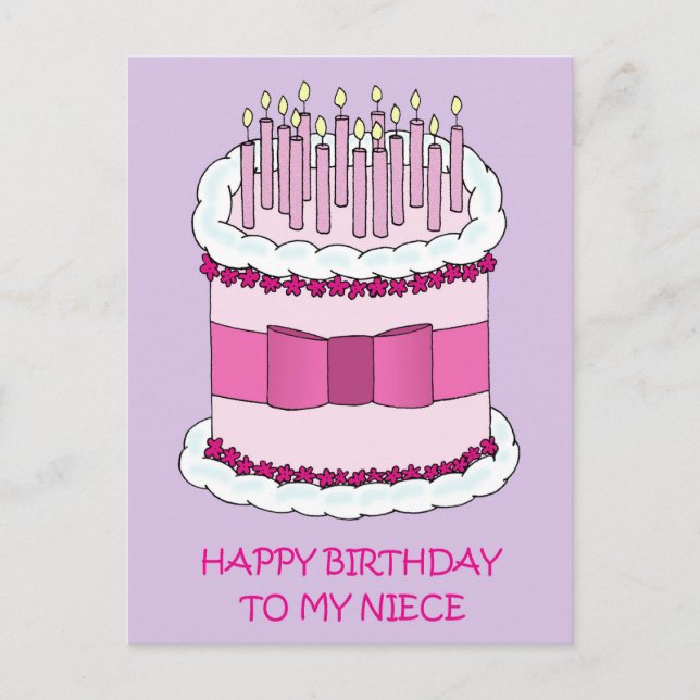 Niece Happy Birthday Cake and Candles Postcard (Front)