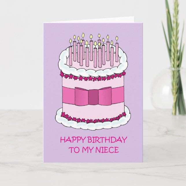 Niece Happy Birthday Cartoon Cake and Candles Card (Front)