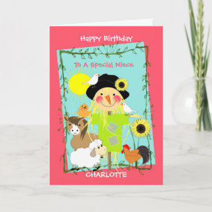 Niece Happy Birthday Cute Farm Animals Card