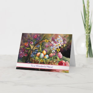 Niece Happy Easter Basket and Eggs Flowers Card