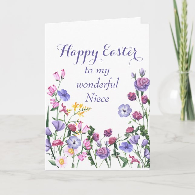Niece Happy Easter Colourful Garden Flowers Holiday Card (Front)