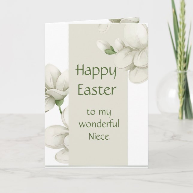 Niece Happy Easter White Flowers Floral Holiday Card (Front)