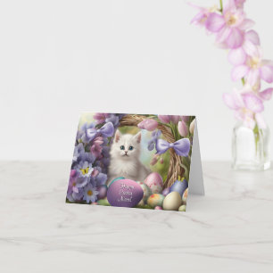 Niece Happy Easter with Cute White Kitten Card