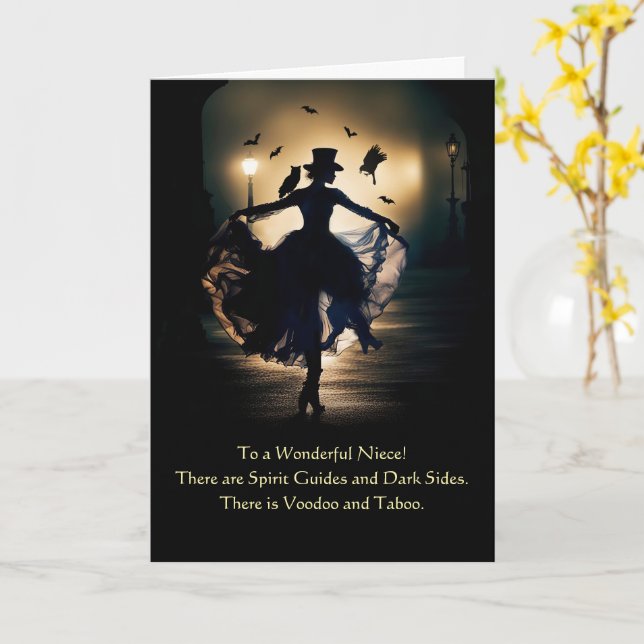Niece Happy Halloween Dancing Witchy Woman Card (Yellow Flower)