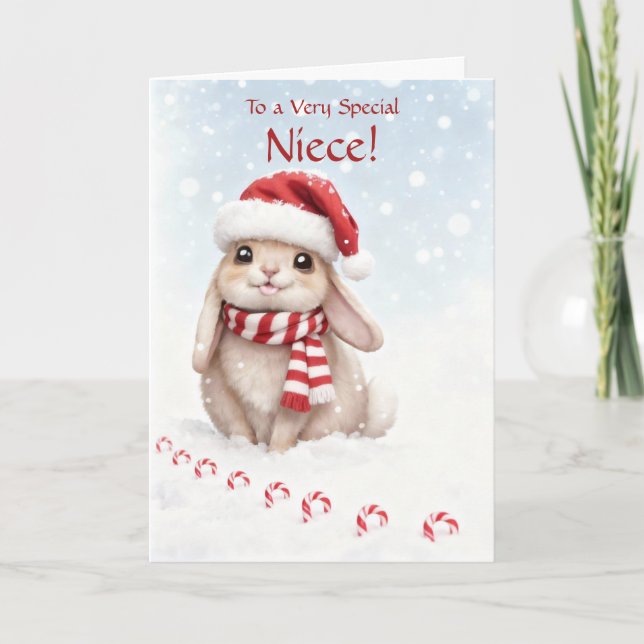 Niece Holiday Cute and Fun Christmas Bunny  Card (Front)