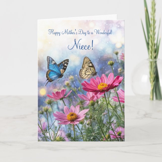 Niece Mothers Day with Garden Flowers Butterflies Card (Front)