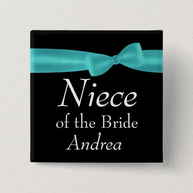 NIECE of BRIDE Aqua Bow Wedding Custom Name Y129 15 Cm Square Badge (Front)