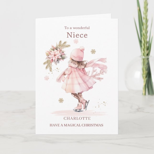 Niece Pink Christmas Little Girl  Holiday Card (Front)