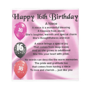 Niece Poem -  16th Birthday Notepad