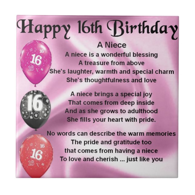 Niece Poem -  16th Birthday Tile (Front)