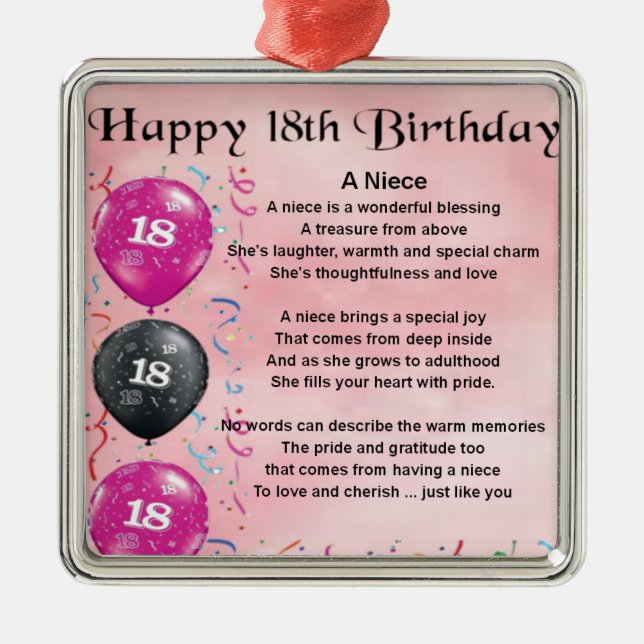 Niece Poem - 18th Birthday Metal Tree Decoration (Front)