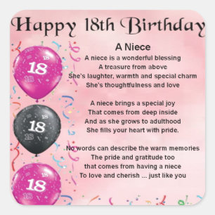Niece Poem - 18th Birthday Square Sticker