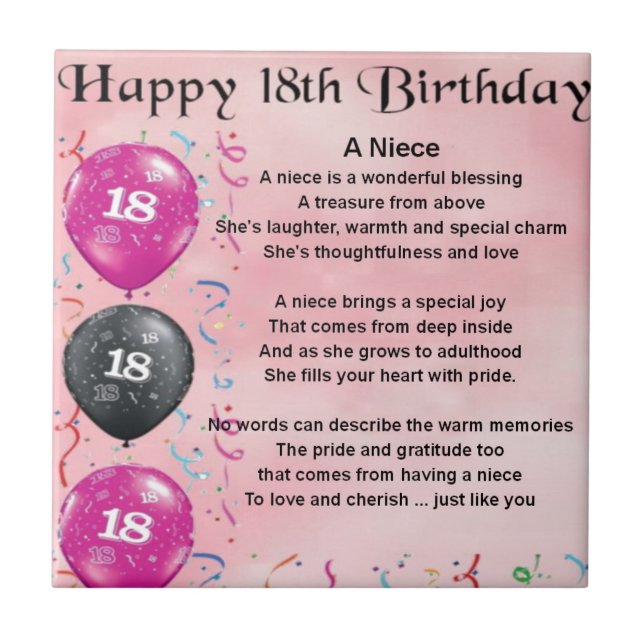 Niece Poem - 18th Birthday Tile (Front)