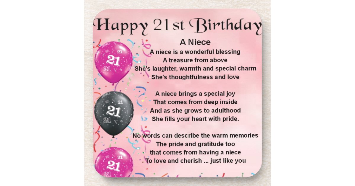 Niece Poem - 21st Birthday Coaster | Zazzle