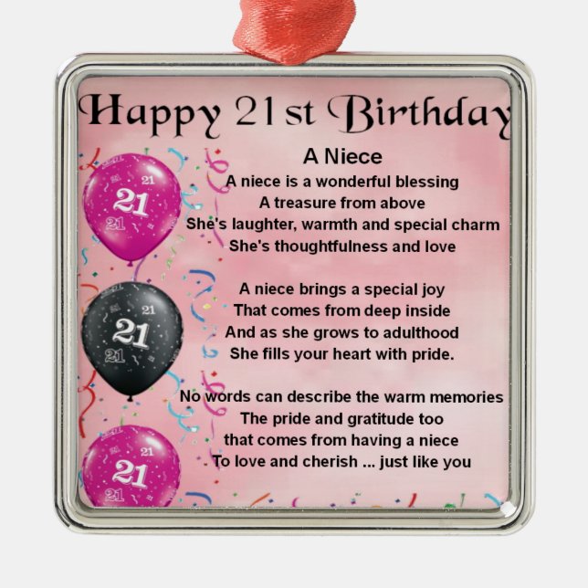 Niece Poem - 21st Birthday Metal Tree Decoration (Front)
